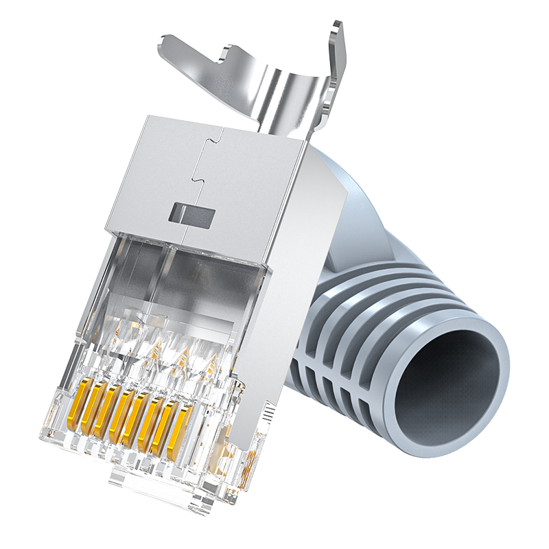 WRC75010 八類屏蔽水晶頭 萬兆兩件式純銅RJ45超六類七類50U鍍金接頭 帶燕尾夾10個(gè)裝